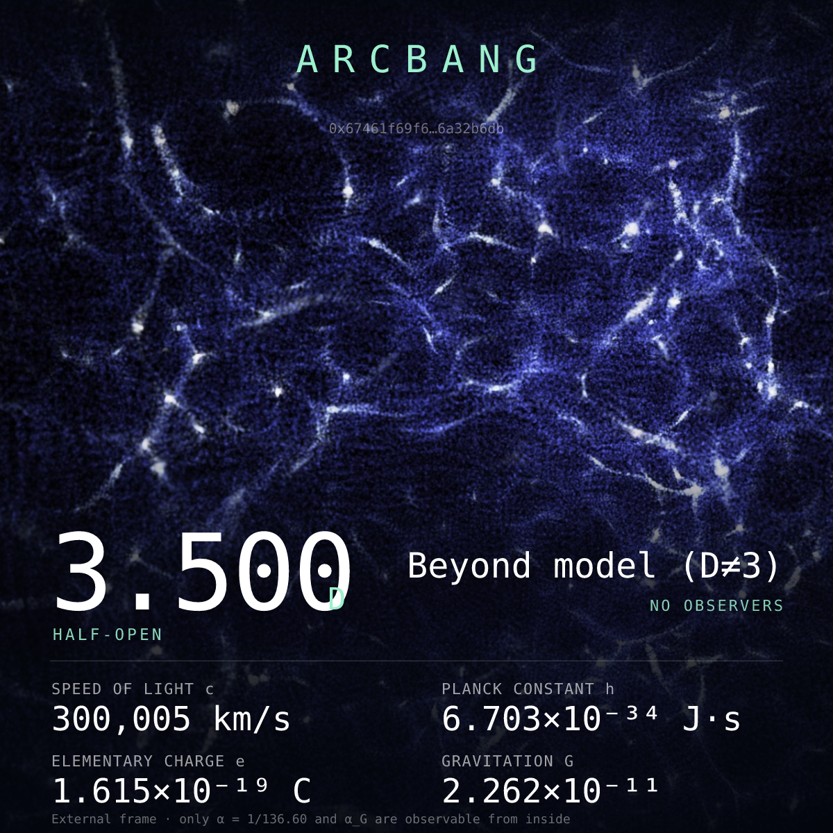Universe from Arc block #135 — Beyond model (D≠3)